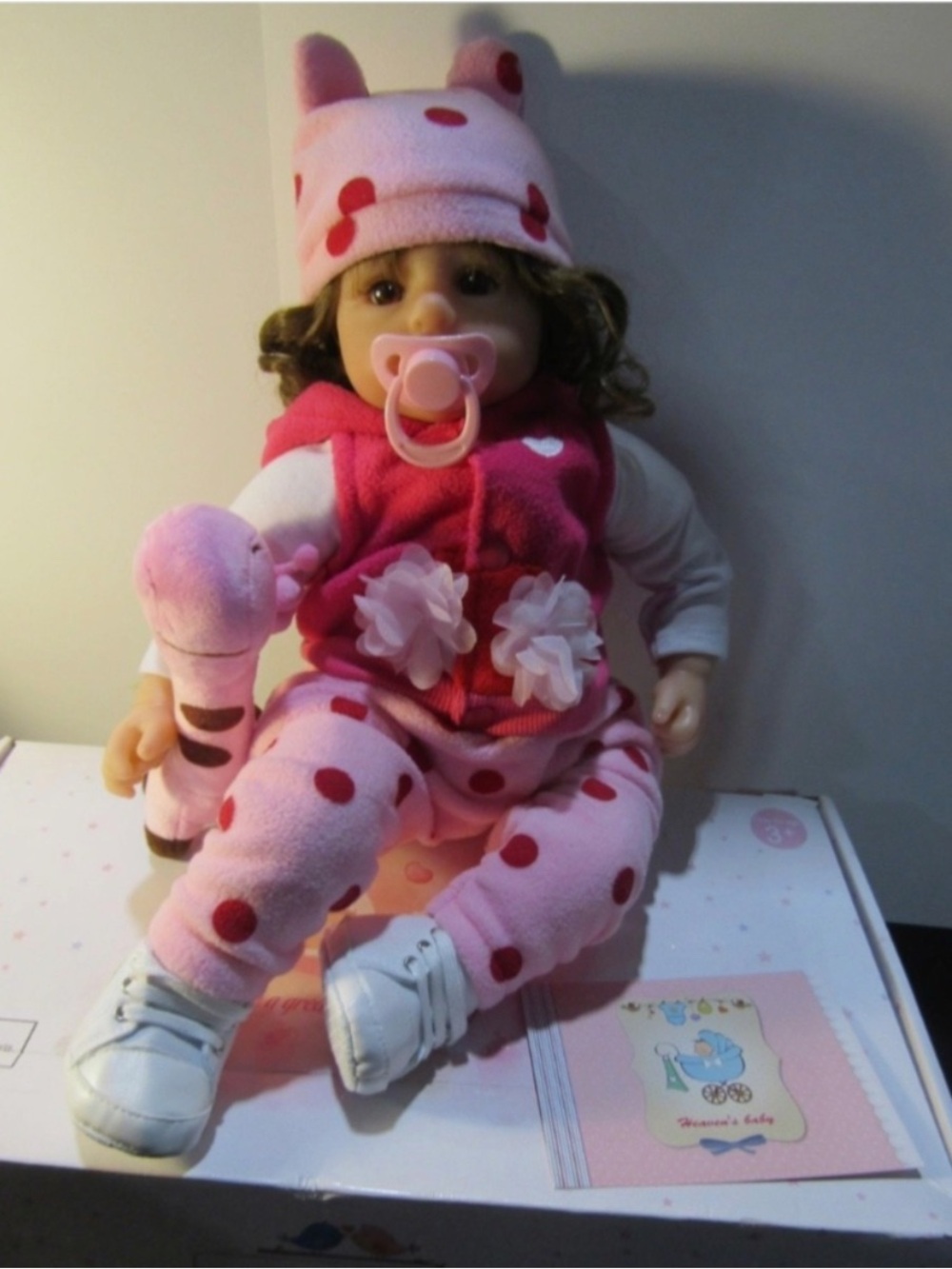Pink Polka Dot Baby Doll with Pacifier and Plush Toy - Kids Toys 18 Inches
